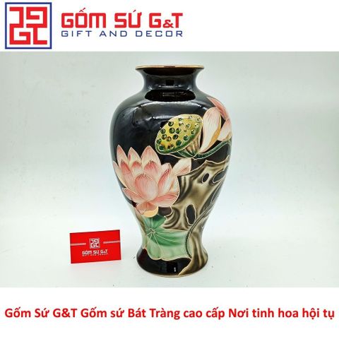 Lọ Hoa Sen Đài Vẽ Vàng Kim Gốm Sứ - Vật Phẩm Phong Thủy Sang Trọng, Quà Tặng Độc Đáo cho Nhà Cửa