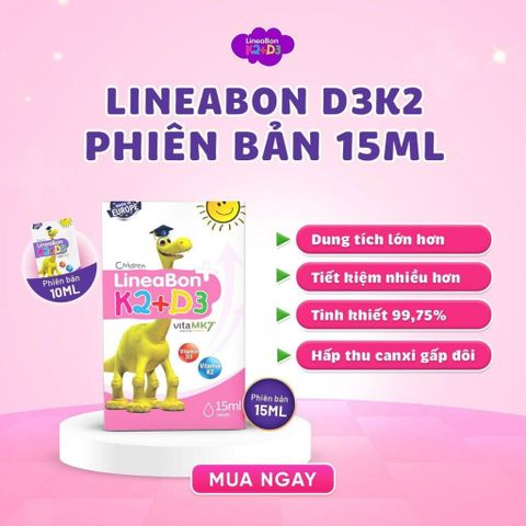 D3 K2 Xịt Lineabon 15ml - Hỗ Trợ Tăng Chiều Cao, Cải Thiện Hấp Thụ Canxi Cho Trẻ Em, Vitamin D3 Và K2 Thiên Nhiên