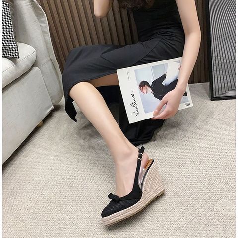 Giày Dép Nữ Đế Xuồng Bọc Cói Siêu Nhẹ Gót Hở Cao 7.5Cm - Thời Trang Nữ Tiện Lợi Đi Làm, Đi Chơi, Đi Học
