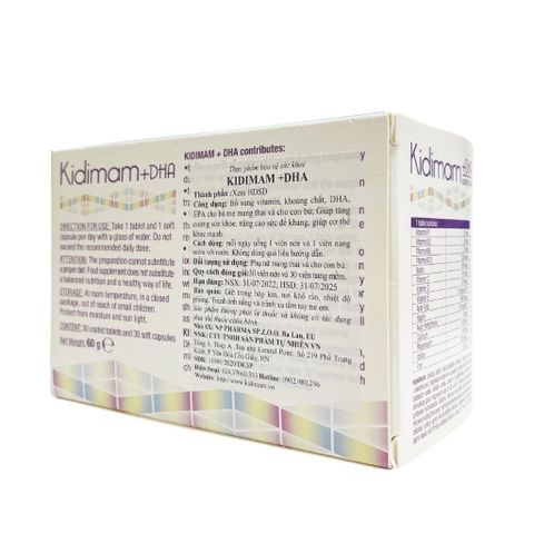 Vitamin Tổng Hợp Kidimam + DHA cho Bà Bầu - Bổ Sung Dinh Dưỡng Toàn Diện - Hộp 60 Viên Giúp Tăng Cường Sức Khỏe Mẹ và Bé