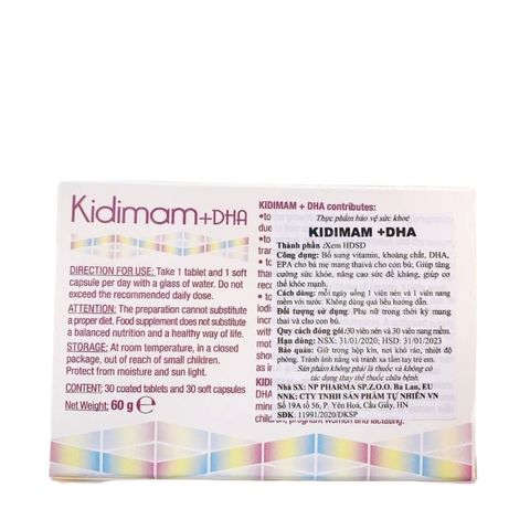 Vitamin Tổng Hợp Kidimam + DHA cho Bà Bầu - Bổ Sung Dinh Dưỡng Toàn Diện - Hộp 60 Viên Giúp Tăng Cường Sức Khỏe Mẹ và Bé