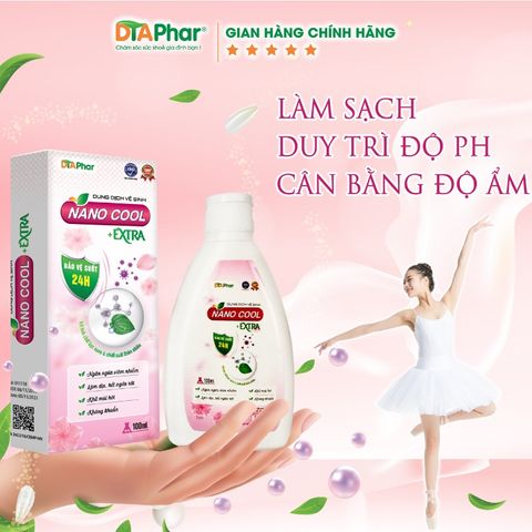 Dung Dịch Vệ Sinh Nữ Nano Cool Extra 100ml - Khử Mùi, Dưỡng Ẩm, Cân Bằng pH Da Vùng Kín, Giúp Làm Sạch Mềm Mại