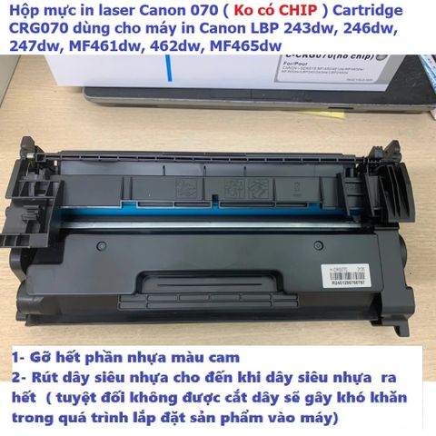 Hộp Mực In Laser Canon 070 CRG070 Không Có Chip - Dùng Cho Canon LBP 243dw, 246dw, 247dw, MF461dw, 462dw - Chất Lượng Cao, In Đậm Nét