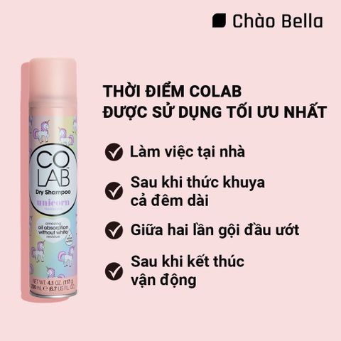 Combo 2 Dầu Gội Khô Colab Hương Unicorn 200ml & Original 50ml - Làm Sạch Tóc Nhanh Chóng, Bồng Bềnh Trong 5 Giây, An Toàn Cho Tóc