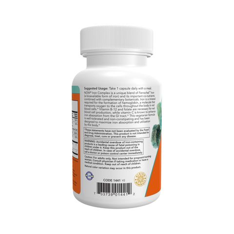 Viên Sắt NOW Foods Iron Complex 100 Viên - Bổ Sung Dinh Dưỡng Hỗ Trợ Hệ Tuần Hoàn và Sức Khỏe Nữ Giới