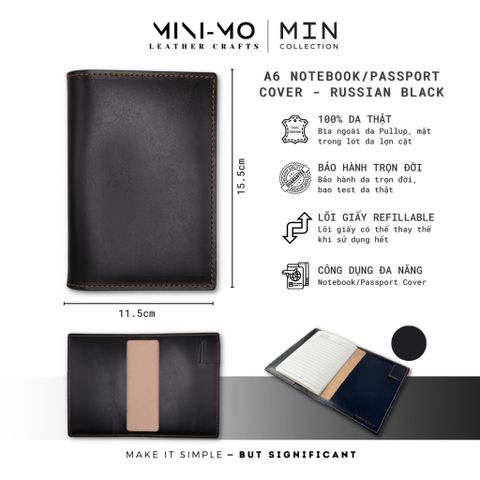 Sổ Tay Ghi Chép MINI-MO Bìa Da Thật A6 - Sản Phẩm Thủ Công Chống Thấm Nước, Bảo Hành Trọn Đời SA6-01