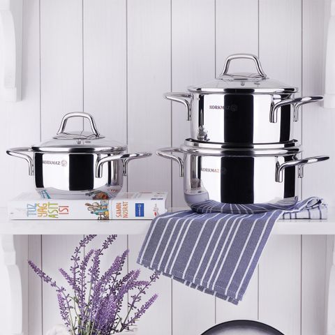 Bộ Nồi Xửng Hấp Inox 18/10 Korkmaz Perla 20cm & 24cm - Đa Năng, Tiện Lợi, Cao Cấp, Thổ Nhĩ Kỳ, Chống Gỉ, Dễ Vệ Sinh