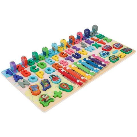 Hộp Bảng Gỗ Chữ Cái Chữ Số Kèm Đàn 6 Trong 1 - Đồ Chơi Giáo Dục Sớm Phát Triển Trí Tuệ Cho Bé 1-6 Tuổi