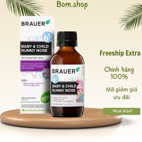 Siro Sổ Mũi Brauer Runny Nose 100ml - Thảo Dược Thiên Nhiên Cho Bé Từ 6 Tháng, An Toàn, Dễ Uống, Hiệu Quả Nhanh Chóng