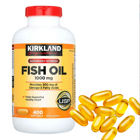 Dầu Cá  Fish oil Kirkland Signature 1000 Mg - Hỗ Trợ Sức Khỏe Tim Mạch và Não Bộ, 400 Viên Omega-3 chất lượng từ Mỹ