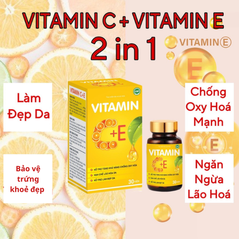 Viên Uống Vitamin C+E - Hỗ Trợ Làm Đẹp Da, Tăng Cường Sức Đề Kháng, Chống Oxy Hóa Cao Cho Phụ Nữ Tuổi Sinh Sản