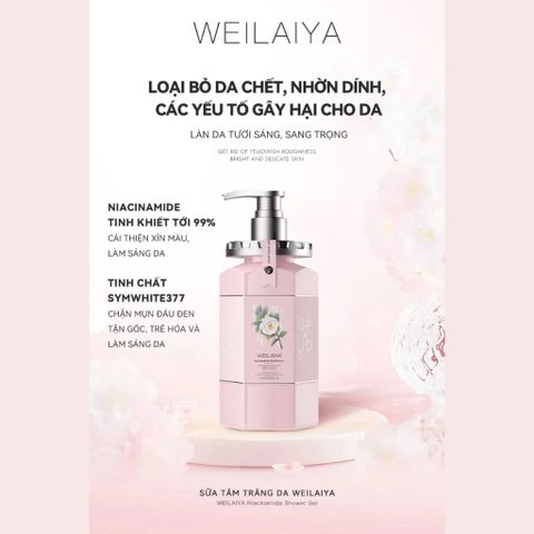 Sữa Tắm Trắng Da Hương Hoa Trà Weilaiya 450ml - Dưỡng Sáng Làn Da, Niacinamide & Công Nghệ SYM WHITE 377, Hương Thơm Sang Trọng