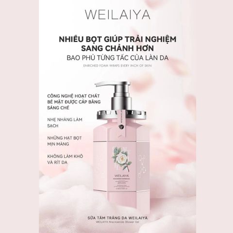 Sữa Tắm Trắng Da Hương Hoa Trà Weilaiya 450ml - Dưỡng Sáng Làn Da, Niacinamide & Công Nghệ SYM WHITE 377, Hương Thơm Sang Trọng
