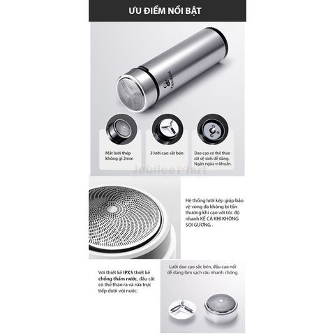 Máy Cạo Râu Mini Đa Năng Jubilee Mart Sạc Pin Sang Trọng Mạ Bạc - Dễ Dàng Mang Theo, Chống Thấm Nước, Cạo Râu Chính Hãng