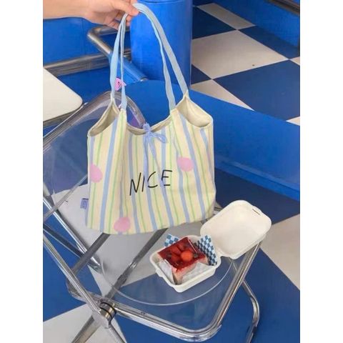 Túi Tote Vải Bố Kẻ Sọc Kem - Phong Cách Nhẹ Nhàng, Tươi Sáng, Đeo Vai Bản Lớn Phù Hợp Với Xu Hướng Eco-Friendly