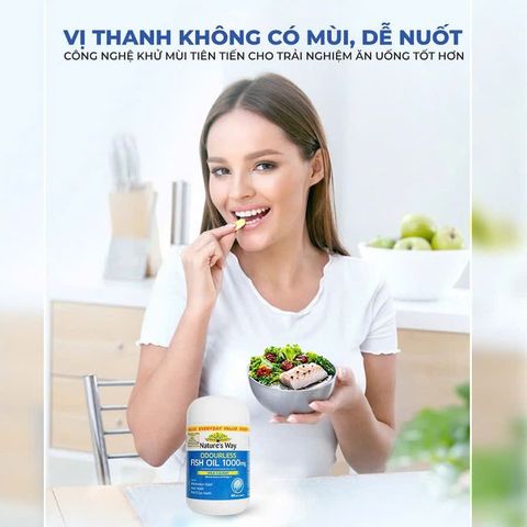 Dầu Cá Nature's Way Odourless Fish Oil 1000mg - Bổ Sung EPA, DHA Tốt Cho Mắt và Não Bộ - Hộp 80 Viên