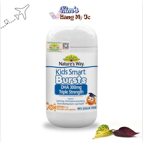 Viên Nhai Nature's Way Kids Smart Bursts DHA 300mg Hỗ Trợ Phát Triển Não Bộ Cho Trẻ Em - 50 Viên Nhập Khẩu Chính Ngạch