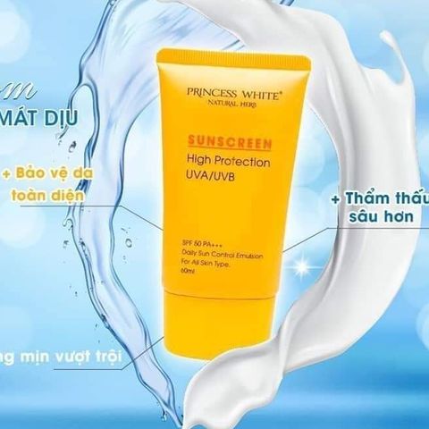 Kem Chống Nắng Da Mặt Princess White SPF 50 PA+++ 60ml - Bảo Vệ Da Toàn Diện, Ngăn UV và Dưỡng Ẩm, Cấp Nhìn Rạng Rỡ