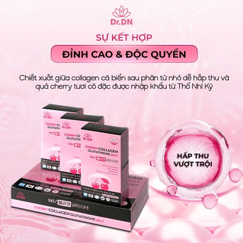 Thạch Cherry Collagen Glutathione Dr.DN - Cải Thiện Độ Đàn Hồi, Làm Sáng Da, Hỗ Trợ Giảm Nếp Nhăn, Hương Vị Ngon, Tiện Lợi Sử Dụng