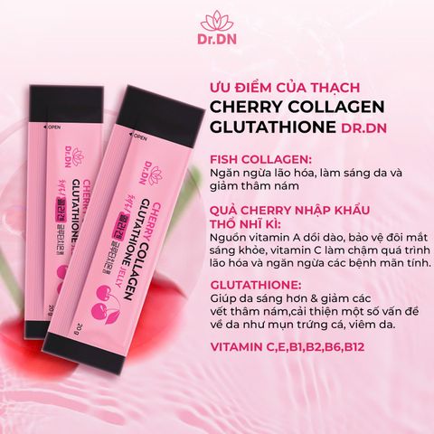 Thạch Cherry Collagen Glutathione Dr.DN - Cải Thiện Độ Đàn Hồi, Làm Sáng Da, Hỗ Trợ Giảm Nếp Nhăn, Hương Vị Ngon, Tiện Lợi Sử Dụng