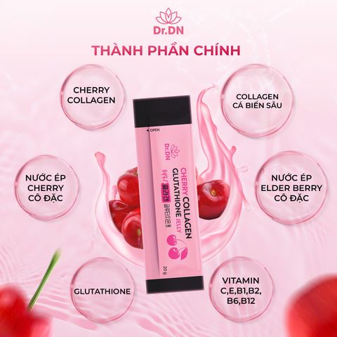 Thạch Cherry Collagen Glutathione Dr.DN - Cải Thiện Độ Đàn Hồi, Làm Sáng Da, Hỗ Trợ Giảm Nếp Nhăn, Hương Vị Ngon, Tiện Lợi Sử Dụng