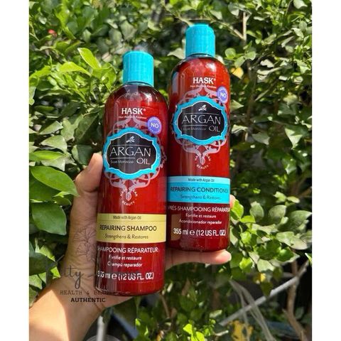 Bộ Dầu Gội và Dầu Xả Hask Argan Oil Morocco 355ml - Phục Hồi Tóc Hư Tổn, Dưỡng Ẩm, Chăm Sóc Tóc Khô, Mượt Mà, Hương Cam Dịu Dàng