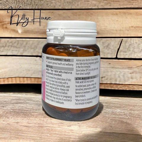 Viên uống bổ sung Acid Folic Blackmores Folate 500mcg cho bà bầu - Hỗ trợ phát triển hệ thần kinh trẻ sơ sinh, 90 viên