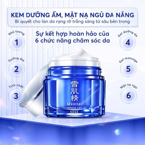 Kem Dưỡng Ẩm Mặt Nạ Ngủ Kosé SEKKISEI HERBAL GEL 80g - Đa Năng 6 Trong 1, Chăm Sóc Da Mặt Khỏe Mạnh, Rạng Rỡ Nhật Bản