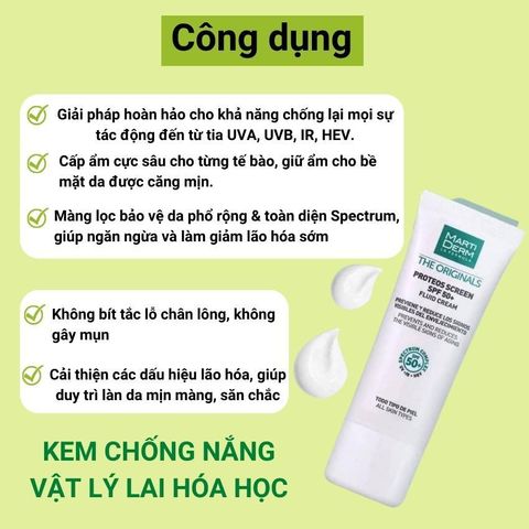 Kem Chống Nắng MartiDerm SPF 50+ - Bảo Vệ Da Dầu, Mụn, Nám - Dạng Cream Nhẹ, Chống Nắng Toàn Diện 40ml
