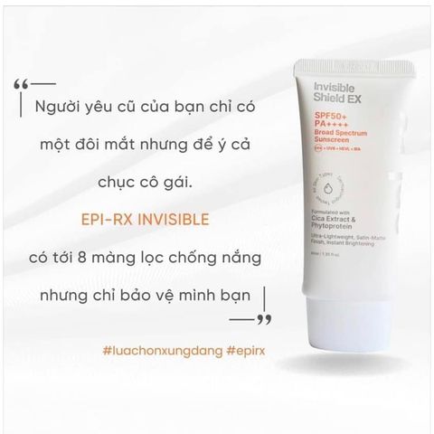 Kem Chống Nắng EPI-RX Invisible Shield Ex SPF50+ / PA++++ - Phổ Rộng, Siêu Mỏng Nhẹ, Nâng Tone, Kiềm Dầu Cho Mọi Loại Da