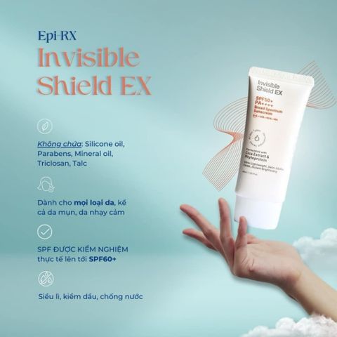 Kem Chống Nắng EPI-RX Invisible Shield Ex SPF50+ / PA++++ - Phổ Rộng, Siêu Mỏng Nhẹ, Nâng Tone, Kiềm Dầu Cho Mọi Loại Da