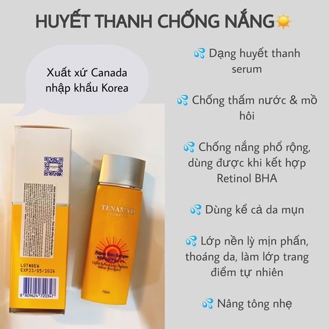 Huyết Thanh TENAMYD Aqua Sun Serum SPF50/PA+++ - Tinh Chất Chống Nắng Dạng Nước, Phù Hợp Mọi Loại Da, An Toàn, Hiệu Quả