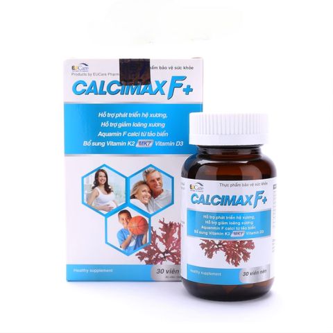 Viên bổ sung Canxi, Vitamin D3, K2 MK7 Calcimax F+ EUCARE - Hỗ trợ xương khỏe mạnh, giảm loãng xương - 30 viên cho trẻ và người lớn