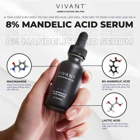 Serum Giảm Mụn, Lão Hóa 8% Mandelic Acid 3-In-1 - Dưỡng Da Sáng Mịn, Ngừa Mụn, Cải Thiện Sắc Tố Khống Đều 30ml