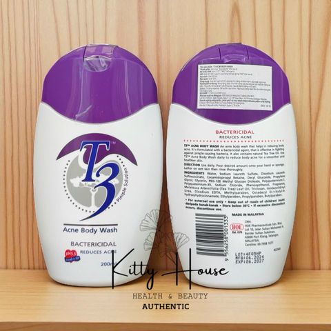 Sữa Tắm T3 Acne Body Wash 200ml - Giảm Mụn, Chiết Xuất Dầu Tràm, Da Mềm Mại, Chính Hãng, Chăm Sóc Cơ Thể Tự Nhiên