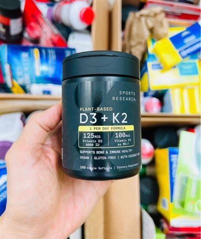 Viên uống K2 + D3 Sports Research 160 viên - Bổ sung vitamin D và K2 cho sức khỏe xương và hệ miễn dịch - Hỗ trợ hấp thụ canxi hiệu quả