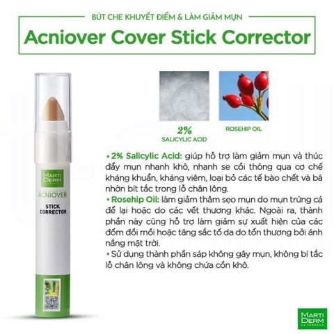 Bút Che Khuyết Điểm MartiDerm Acniover 15ml - Giảm Mụn & Làm Khô Nhanh Với 2% Salicylic Acid, Giải Pháp Cho Da Dầu, Mụn Thâm