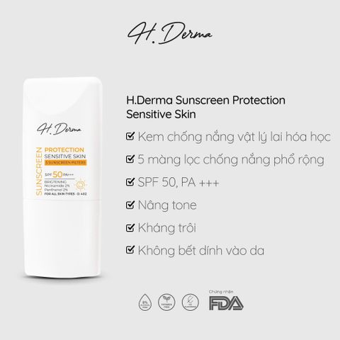Kem Chống Nắng H.Derma Cho Da Nhạy Cảm - Bảo Vệ UV, Dưỡng Sáng & Nâng Tone Tự Nhiên, Kem Chống Nắng Vật Lí Chất Lượng Cao