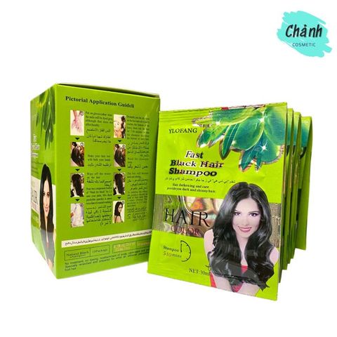 Dầu Gội Đen Chiếu Từ Olive YLOFANG - Hộp 10 Gói, Nuôi Dưỡng Tóc Đen Bóng Mượt, An Toàn Từ Thiên Nhiên