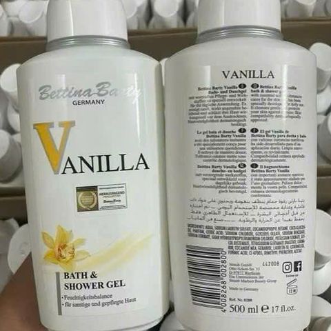 Sữa Tắm Hương Vanilla Cao Cấp Bettina Barty 500ml - Giúp Dưỡng Ẩm, Lưu Hương Lâu, Cho Da Mềm Mại, Sản Xuất Tại Đức