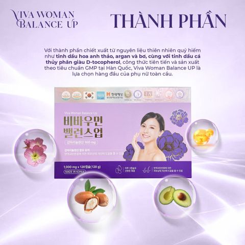 Viên Uống Cân Bằng Nội Tiết Tố Nữ Viva Woman Balance Up Hanmi - Hỗ Trợ Đẹp Da, Điều Hòa Kinh Nguyệt, 120 Viên Hàn Quốc