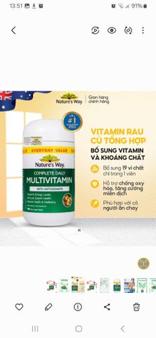 Viên Uống Multivitamin Hàng Ngày Nature’s Way - Bổ Sung Vitamin và Khoáng Chất Toàn Diện, Hỗ Trợ Năng Lượng và Miễn Dịch