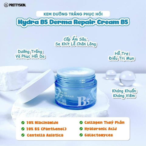 Kem Dưỡng Ẩm Phục Hồi Dưỡng Trắng Hydra B5 Derma Repair Cream Prettyskin 52ml - Làm Sáng Da, Cấp Ẩm, Chống Kích Ứng Da