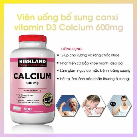 Viên uống Bổ sung Canxi 600mg + Vitamin D3 400 I.U Kirkland Signature 500 viên - Giúp xương và răng chắc khỏe, Hàng Mỹ chính hãng