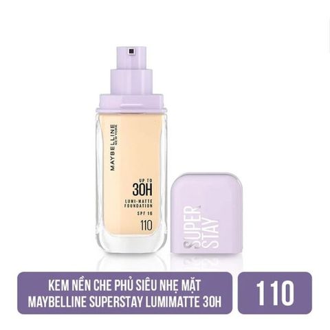Kem Nền Maybelline Super Stay 30H Lumi-Matte Foundation 110 - Lớp Nền Bền Bỉ, Che Phủ Hoàn Hảo, Dành Cho Mọi Loại Da