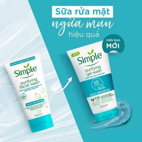 Sữa Rửa Mặt Simple Refreshing Facial Wash 150ml - Dịu Nhẹ Cho Da Dầu Mụn Nhạy Cảm, Chiết Xuất Pro-Vitamin B5 và Vitamin E