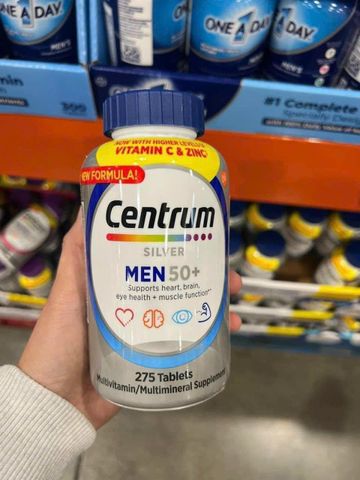 Vitamin Tổng Hợp Centrum Silver Men 50+ - Thực Phẩm Chức Năng Hỗ Trợ Sức Khỏe Nam Giới Trung Niên, Cung Cấp Vitamin D, B12, Canxi, Kẽm