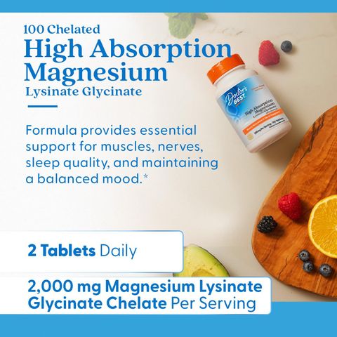 Viên Uống Magnesium Lysinate Glycinate Doctor's Best - Hỗ Trợ Giấc Ngủ Sâu, Tăng Cường Trí Nhớ, Giảm Căng Thẳng - 120 Viên Mỹ