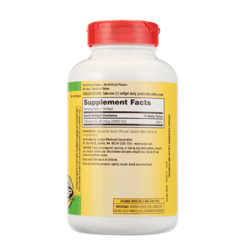 Viên Uống Vitamin D3 Kirkland Extra Strength 50mcg 600 Viên - Bổ Sung Vitamin D Tăng Cường Miễn Dịch và Hỗ Trợ Xương Khớp - Hàng Mỹ