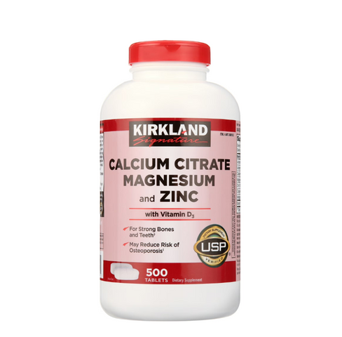 Viên Uống Canxi Citrate Magnesium Kẽm Vitamin D3 Kirkland 500 Viên - Hỗ Trợ Xương Khớp và Tăng Cường Miễn Dịch